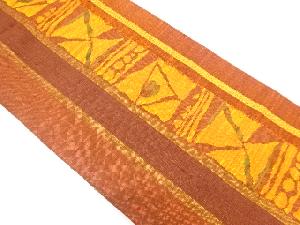 リサイクル　手織り紬縞に抽象模様織り出し名古屋帯